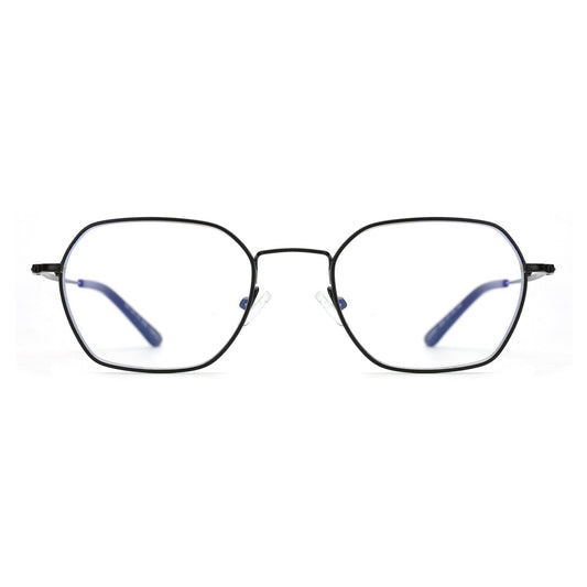 Zenottic Darren Blue Light Blocking Glasses. Black metal frame, polygon shape, resin lens for blue light protection
