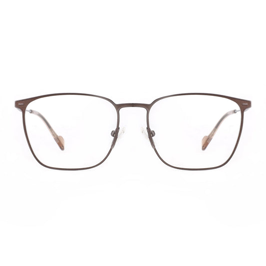 Zenottic Doroga eyeglasses in brown metal frame. Square clear lens prescription glasses.