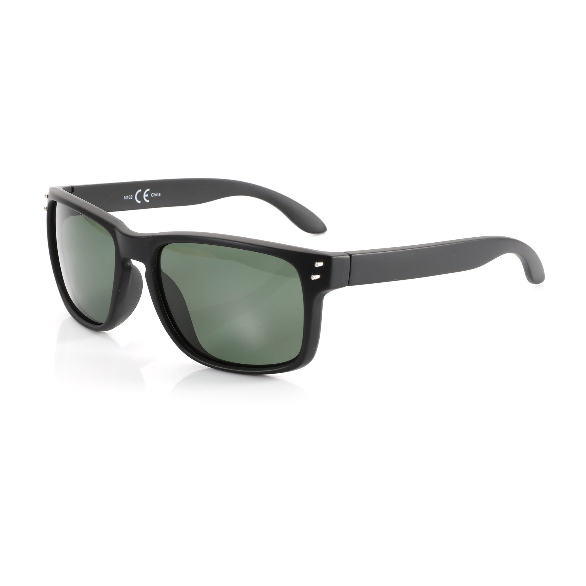 Black Zenottic Owen sunglasses with green polarized lenses and silver accents.
