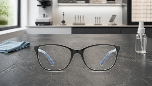 Zenottic Arthur black glasses at a modern lens-cleaning station