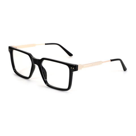 Zenottic Chris eyeglasses feature a black acetate full-rim frame with gold textured temples.