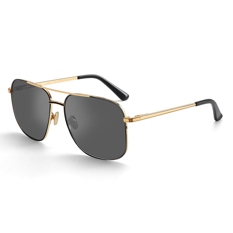 Zenottic Alan aviator sunglasses with gold metal frame and dark grey polarized lenses.
