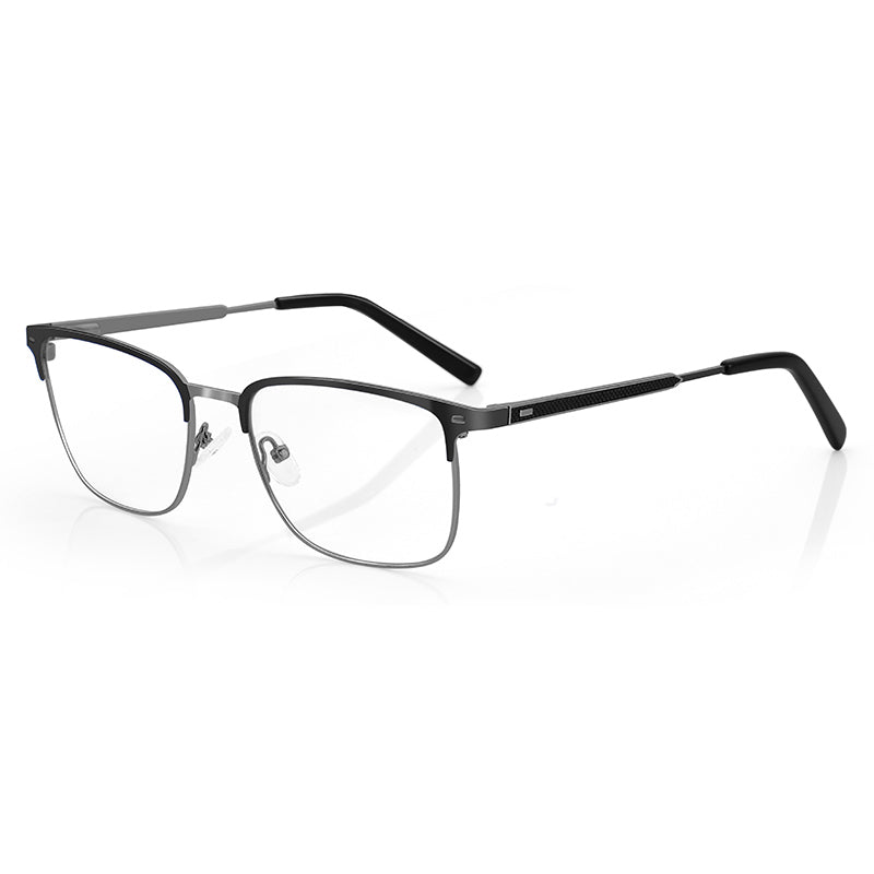Zenottic Asa Eyeglasses: Silver and black metal square frame eyeglasses
