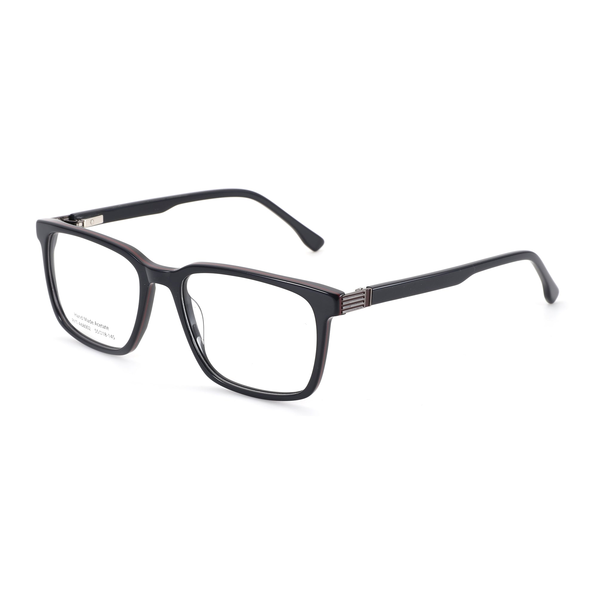 Zenottic Lucky Eyeglasses - Black acetate square frame with clear lenses, hand made.