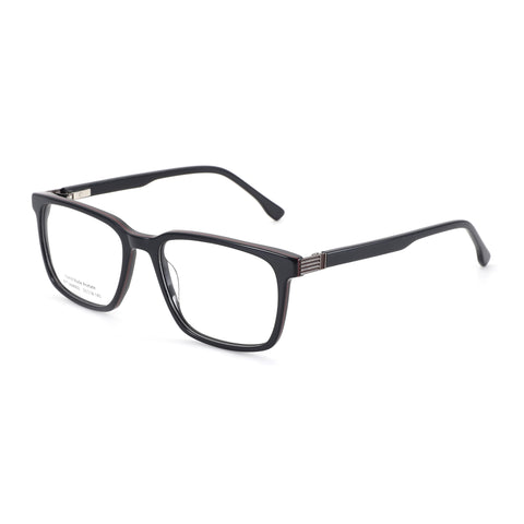 Zenottic Lucky Eyeglasses - Black acetate square frame with clear lenses, hand made.