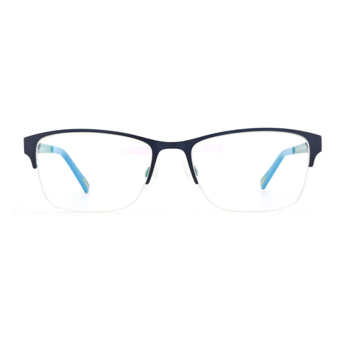 Zenottic Stella dark blue half-rim metal eyeglasses with clear lenses, ideal for computer use.