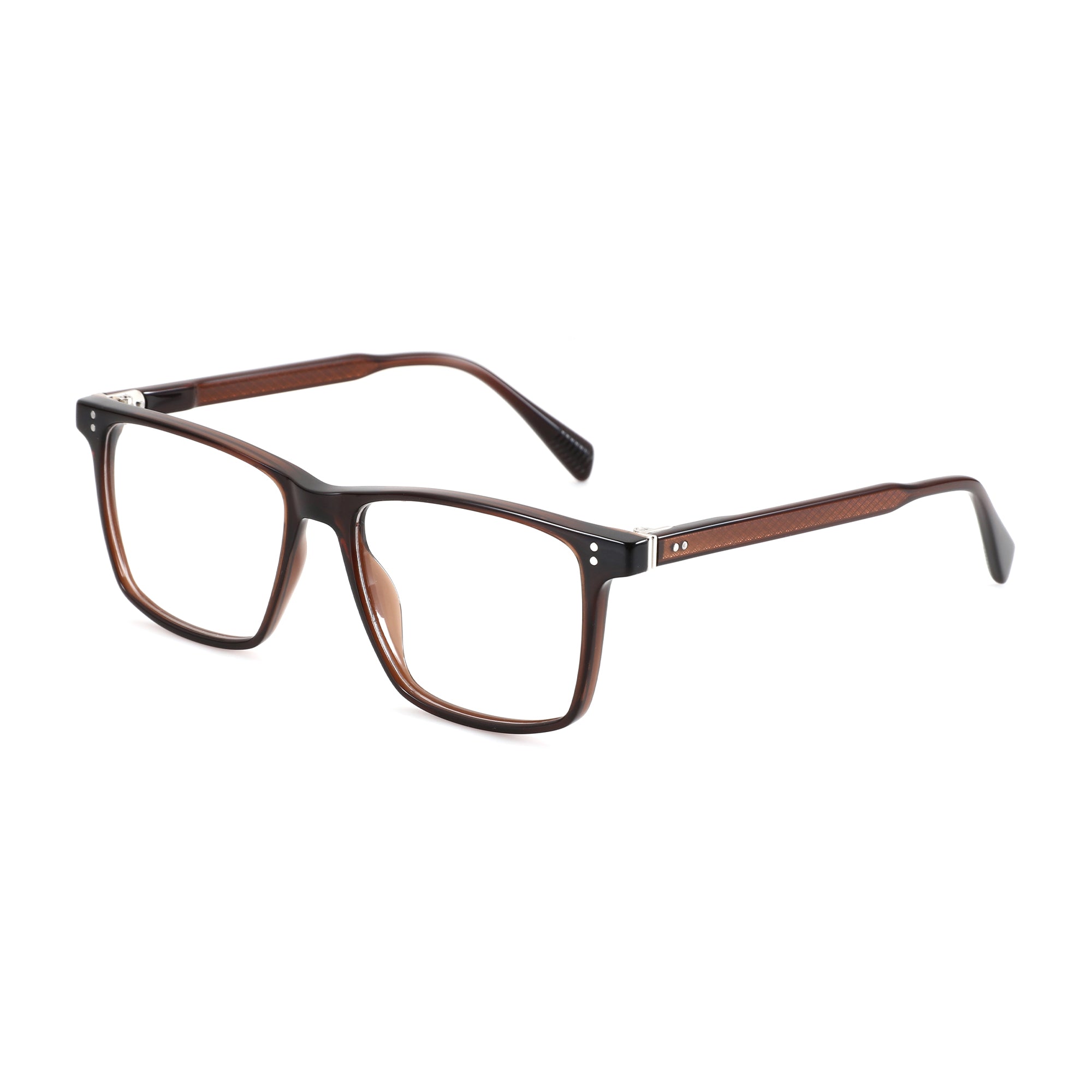 Zenottic Astoria brown acetate eyeglasses with rectangular lenses and subtle temple texture.