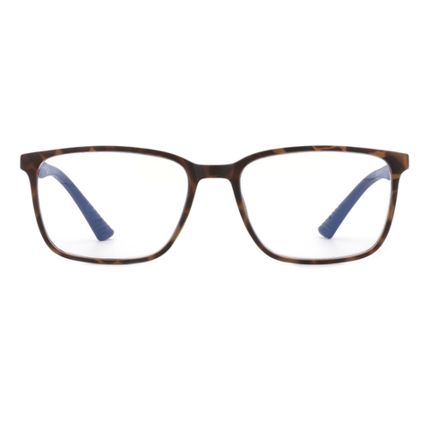 Zenottic Don Reading Glasses. Square plastic frame with blue light blocking resin lenses in a tortoise shell color.