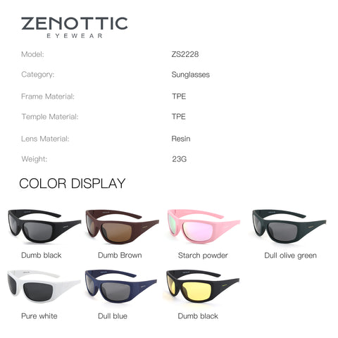 Zenottic Earl sunglasses ZS2228 available in Dumb black, Dumb Brown, Starch powder, Dull olive green, Pure white, Dull blue.