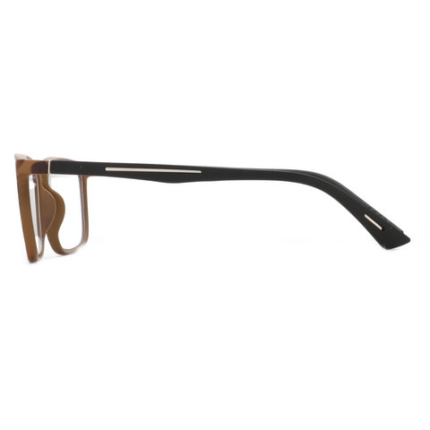 Zenottic Don reading glasses, side view showcasing the brown and black frame design.