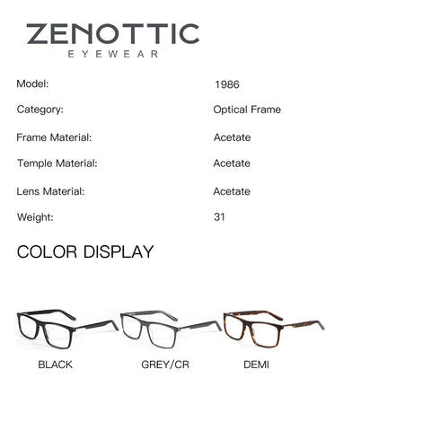 Zenottic Jacob eyeglasses product specifications: Rectangle frame, acetate material, black/grey color, lens width 58mm.