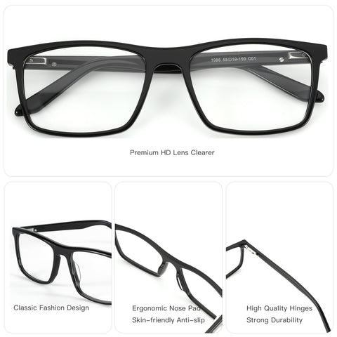 Zenottic Jacob eyeglasses details: temple, nose pad, and hinge. Black acetate frame for men's eyewear.