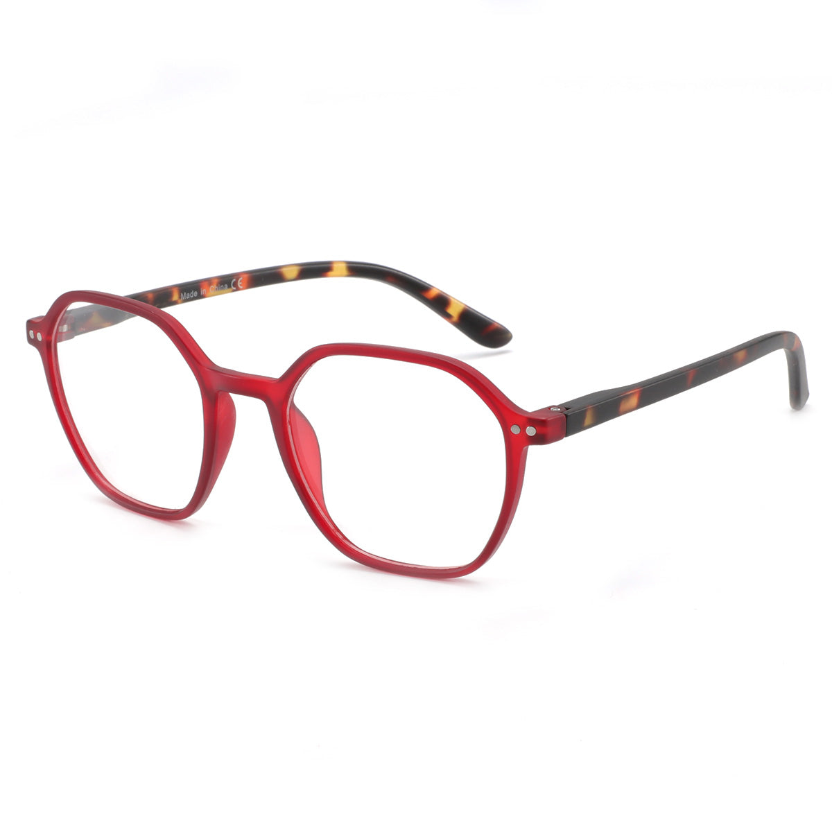 Zenottic Tressa red plastic reading glasses with blue light filter, tortoiseshell temples, Made in China