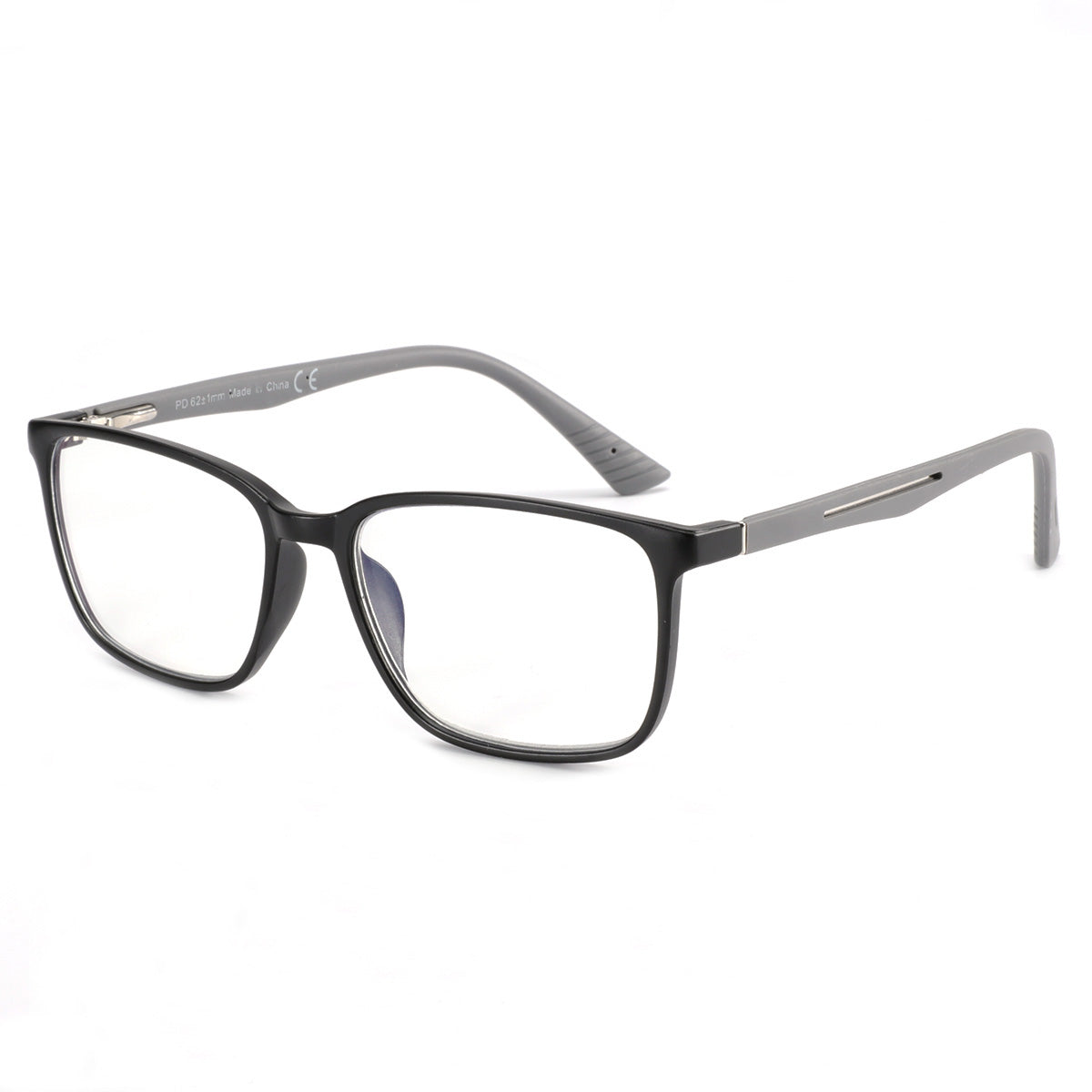 Zenottic Don reading glasses with black square frame and gray temples, blue light blocking lenses