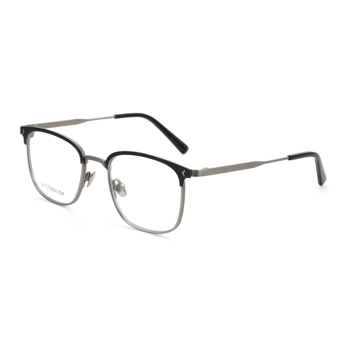 Zenottic eyeglasses with black upper frame and B-Titanium lower frame