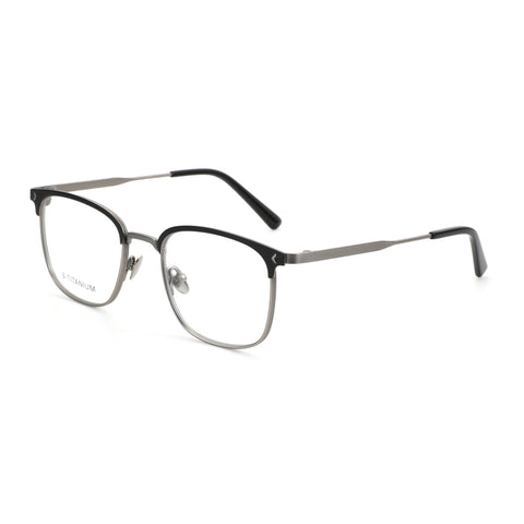 Zenottic eyeglasses with black upper frame and B-Titanium lower frame