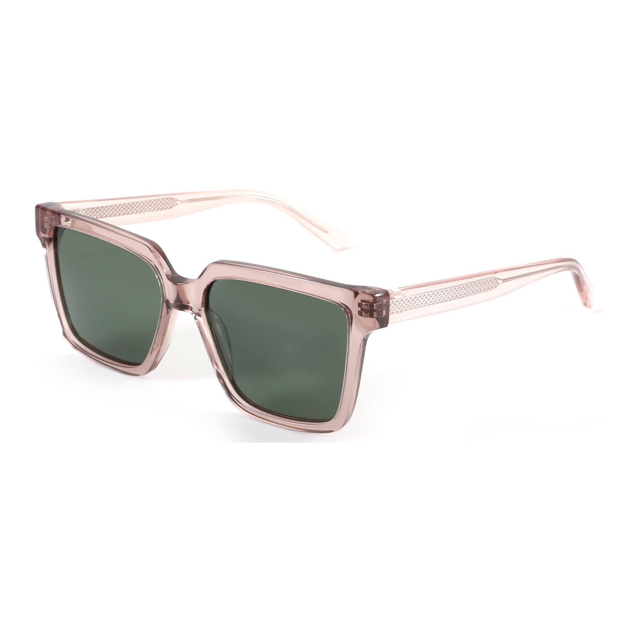 Zenottic Simona pink acetate square sunglasses with green lenses