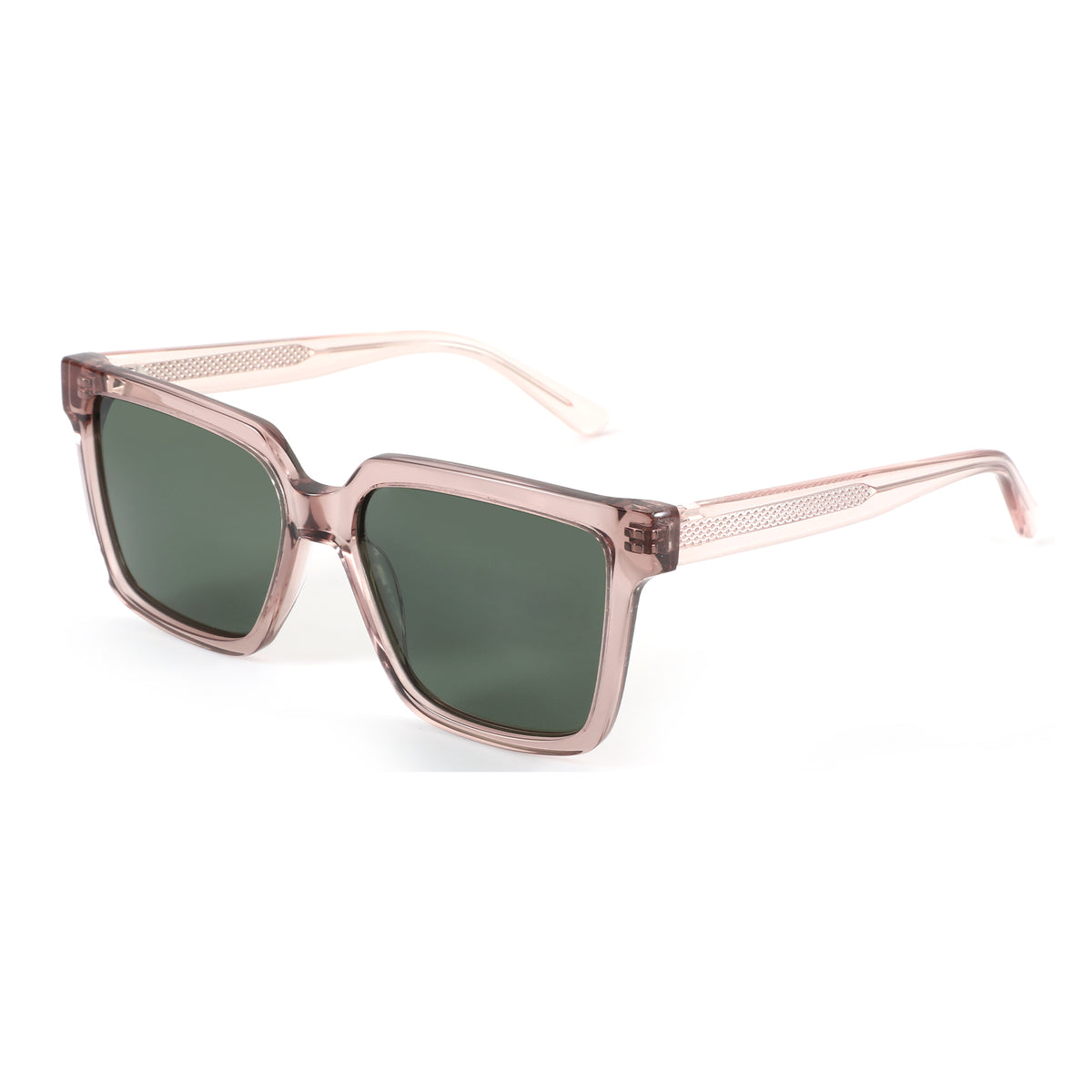 Zenottic Simona pink acetate square sunglasses with green lenses