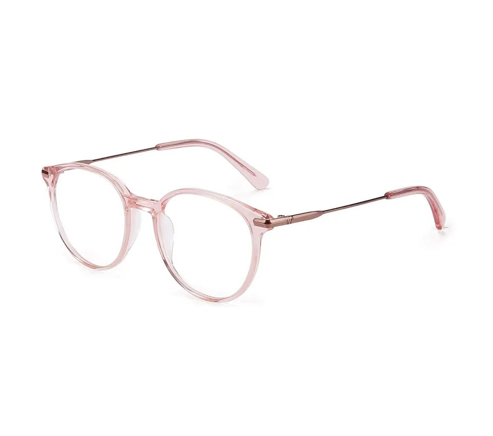Zenottic Dolores eyeglasses in transparent pink acetate, round frame design