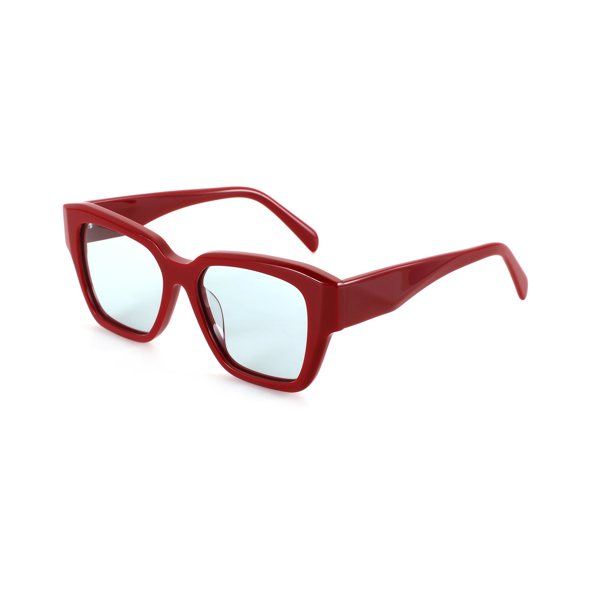 Red Zenottic Marigold square frame sunglasses with light blue lenses