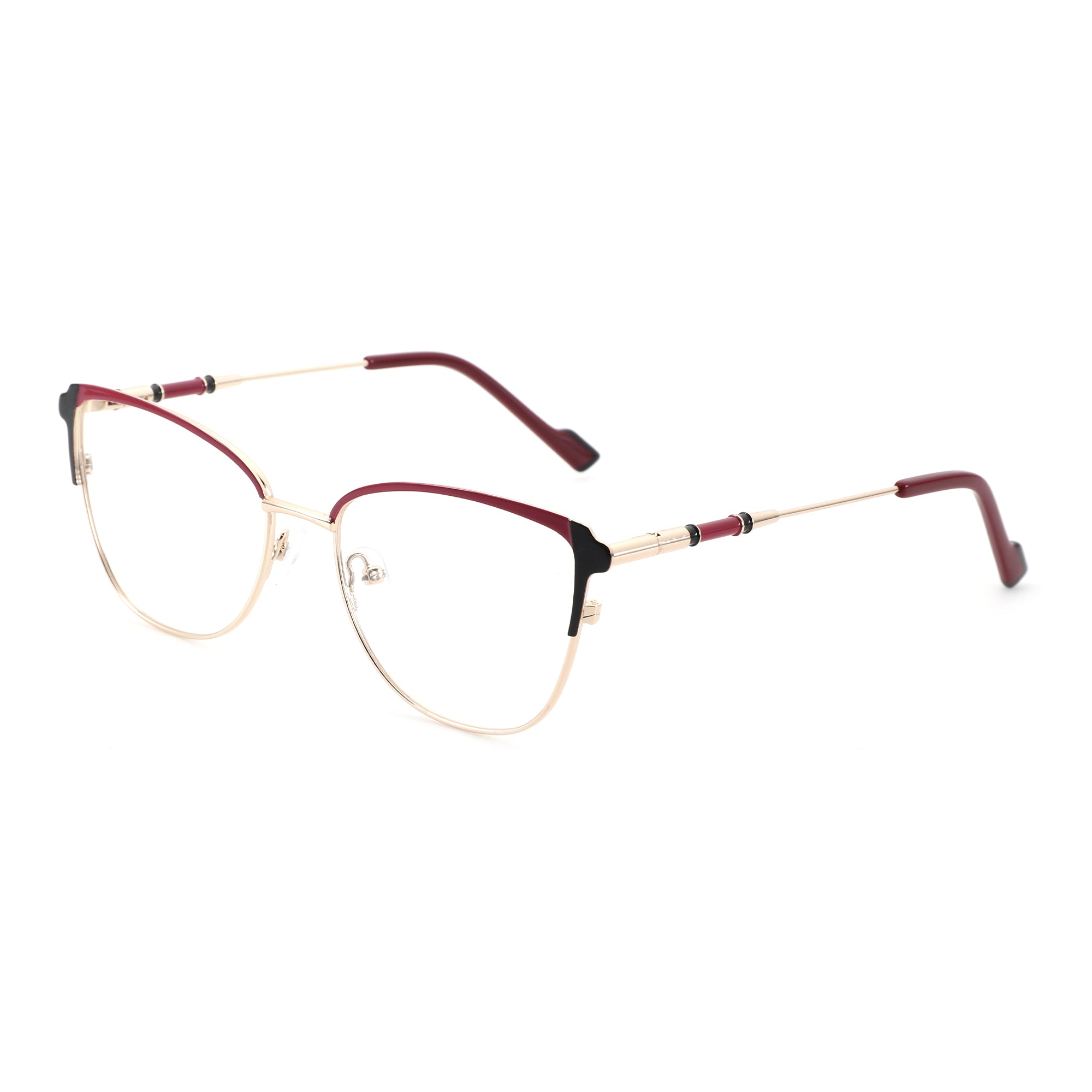 Zenottic Marina eyeglasses, gold metal frame with burgundy accents, FRHD605, cat-eye glasses