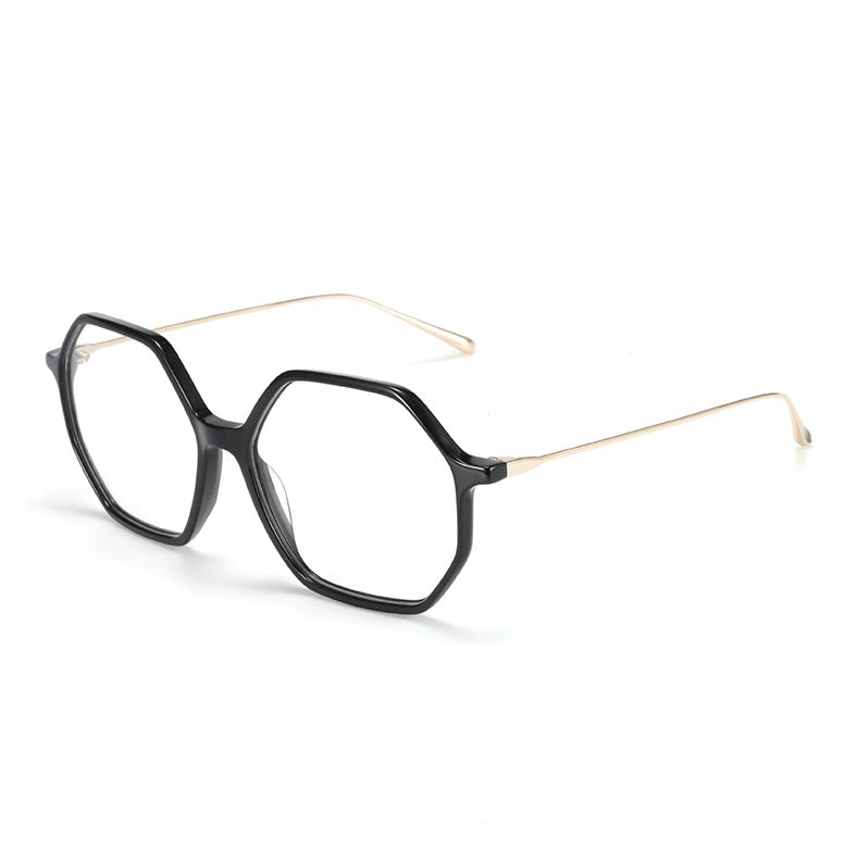 Zenottic Brian black acetate polygon eyeglasses with gold temples