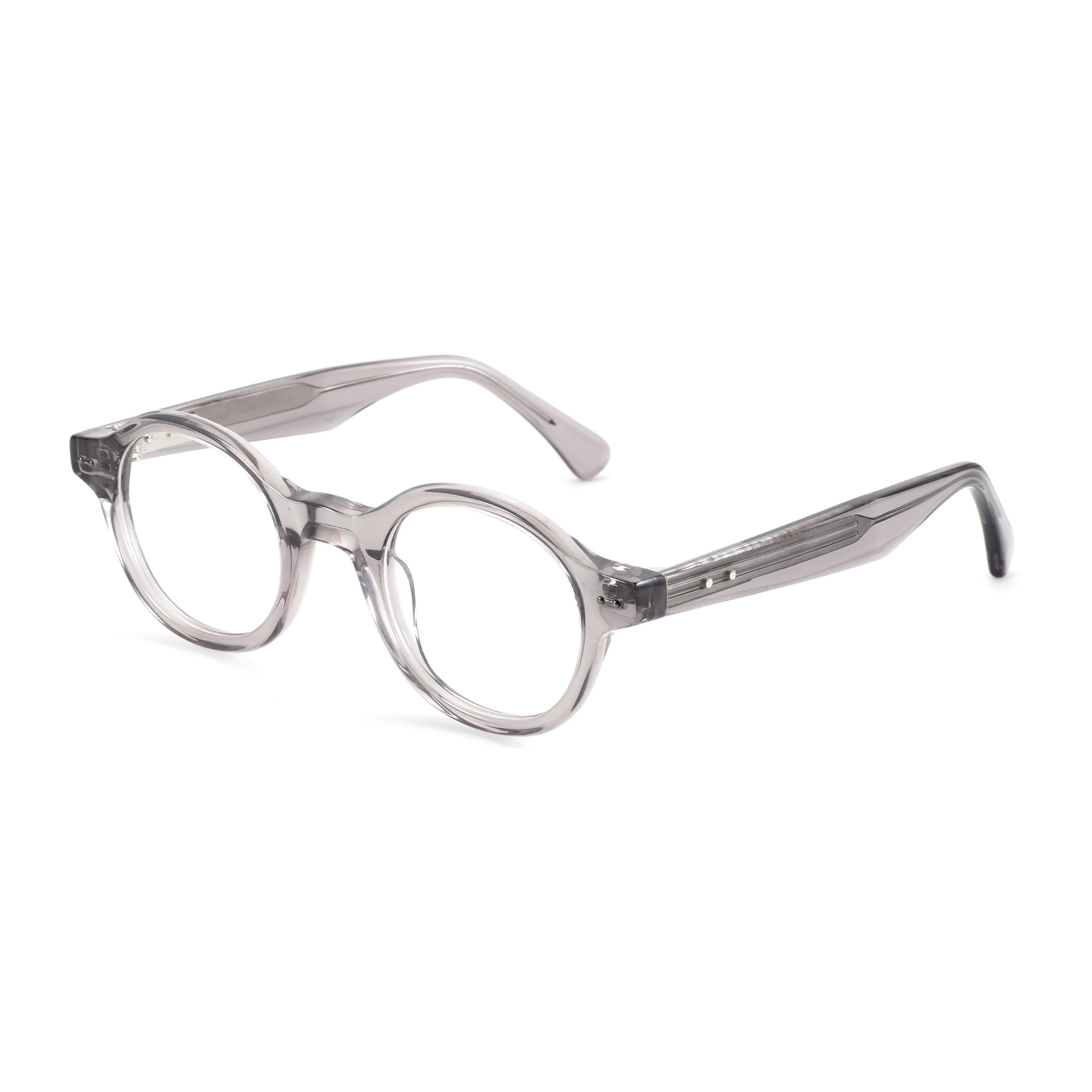 Zenottic Devon eyeglasses with round grey acetate frames, 45mm lens width.