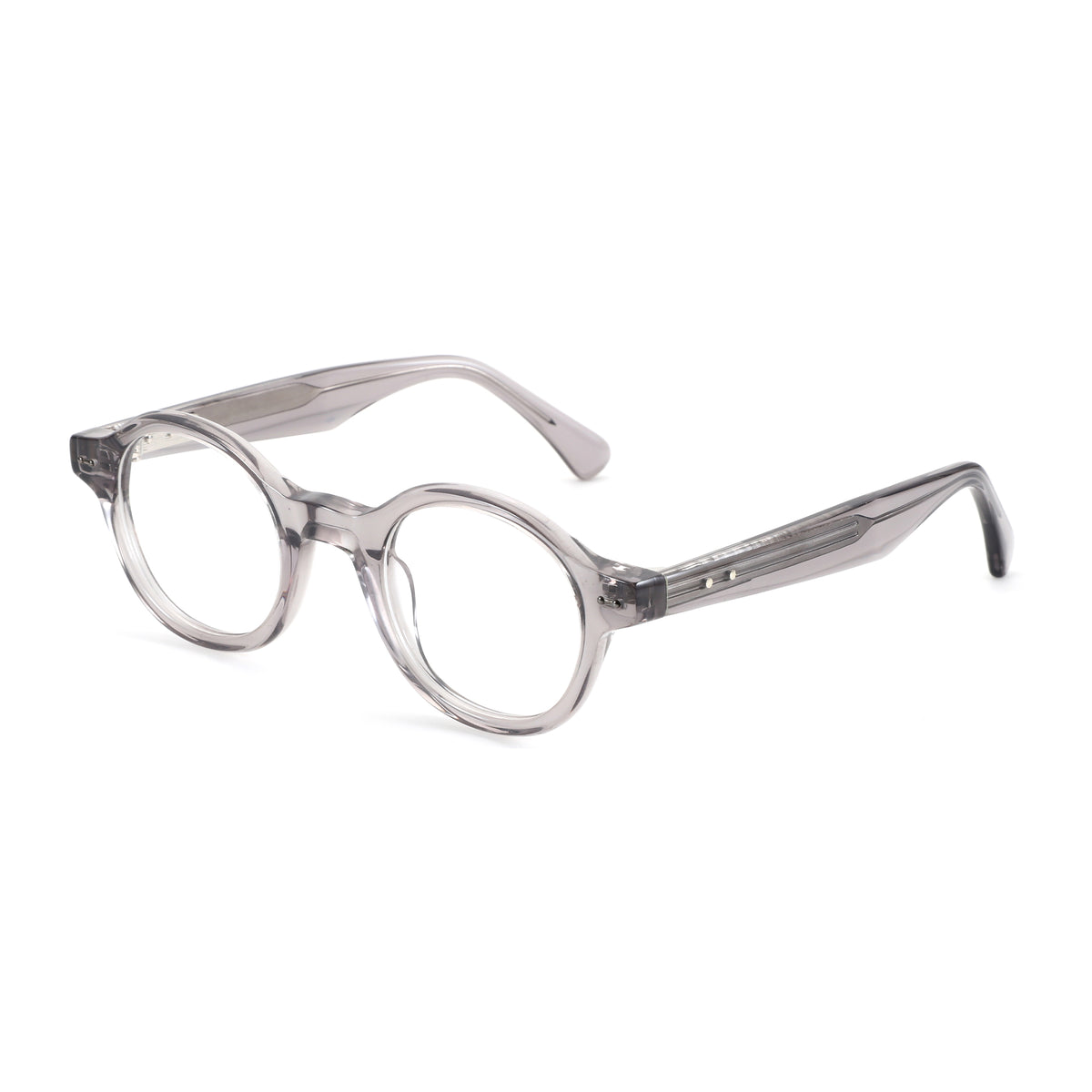 Zenottic Devon eyeglasses with round grey acetate frames, 45mm lens width.