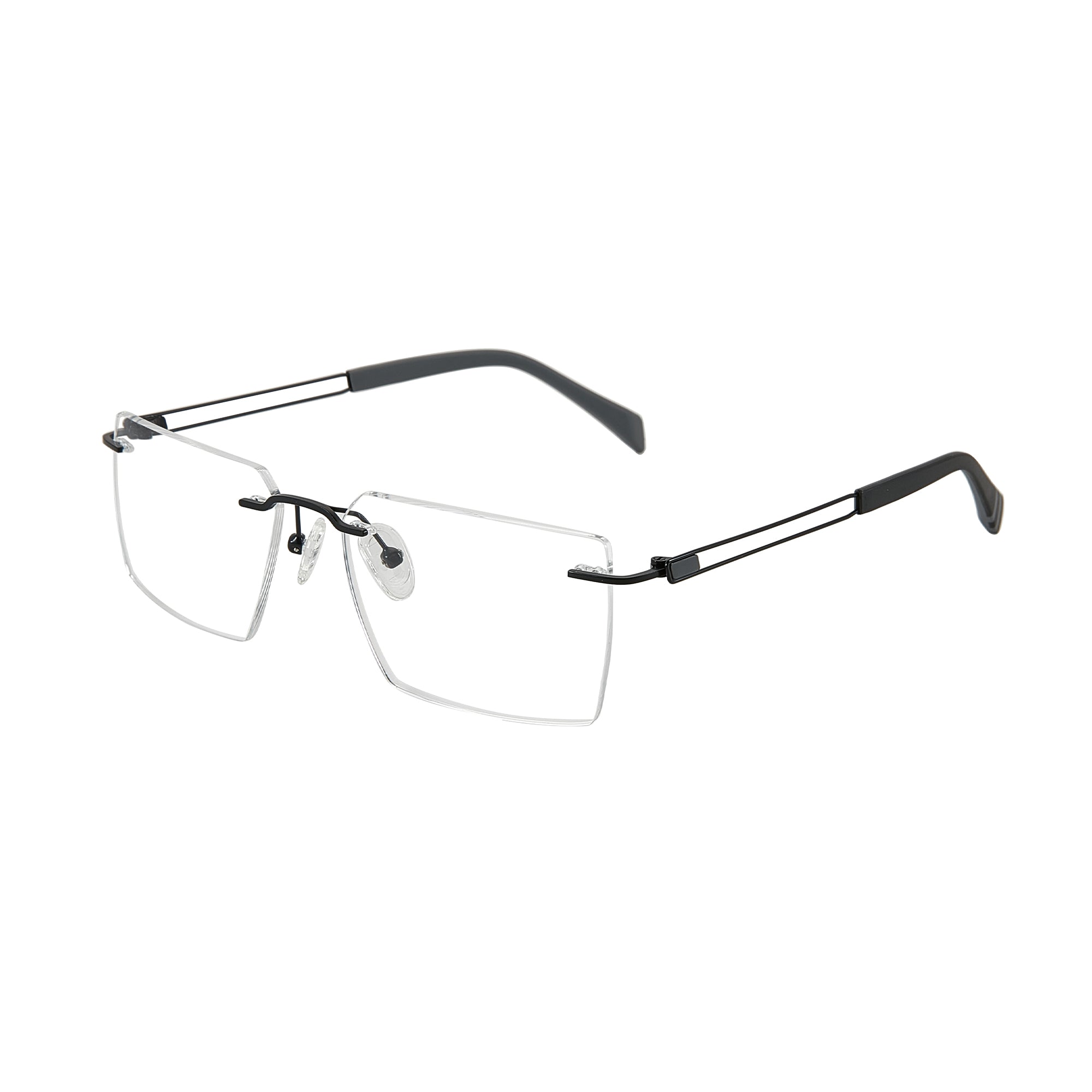 Zenottic Sidney rimless rectangular eyeglasses with black metal temples.
