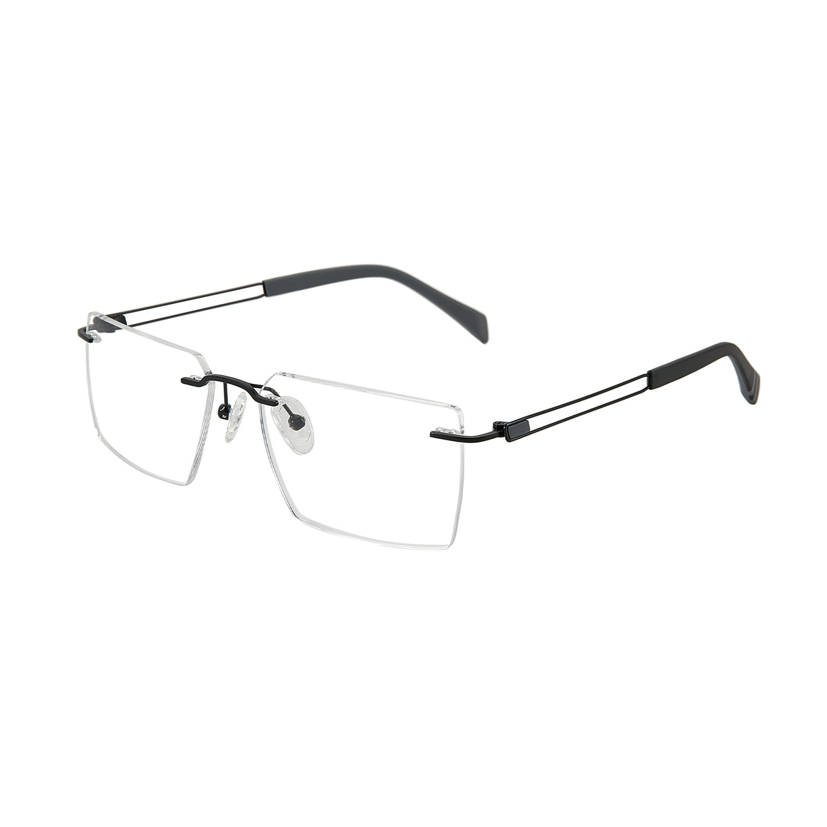 Zenottic Sidney rimless rectangular eyeglasses with black metal temples.