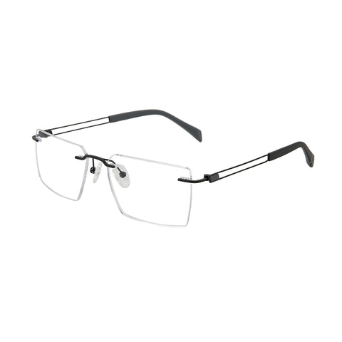 Zenottic Sidney rimless rectangular eyeglasses with black metal temples.