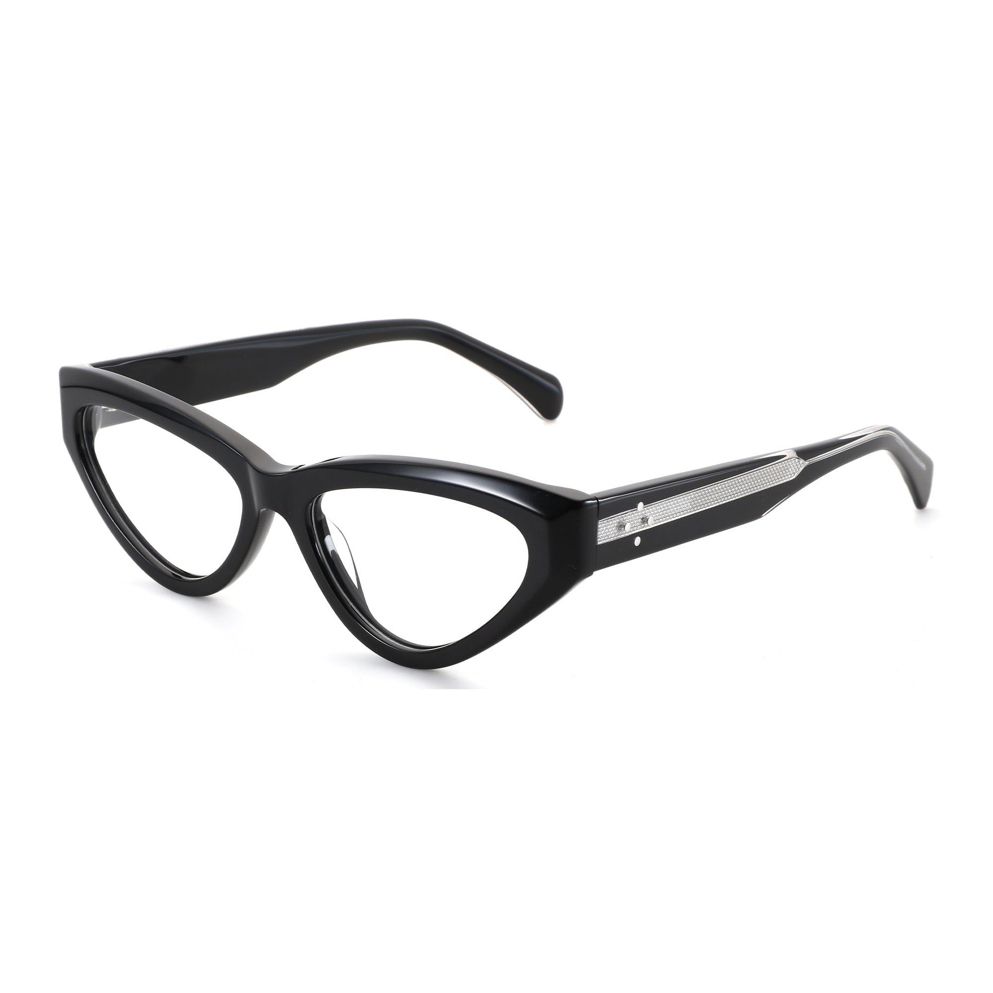 Zenottic Elowen black cat-eye acetate eyeglasses with silver temple detail