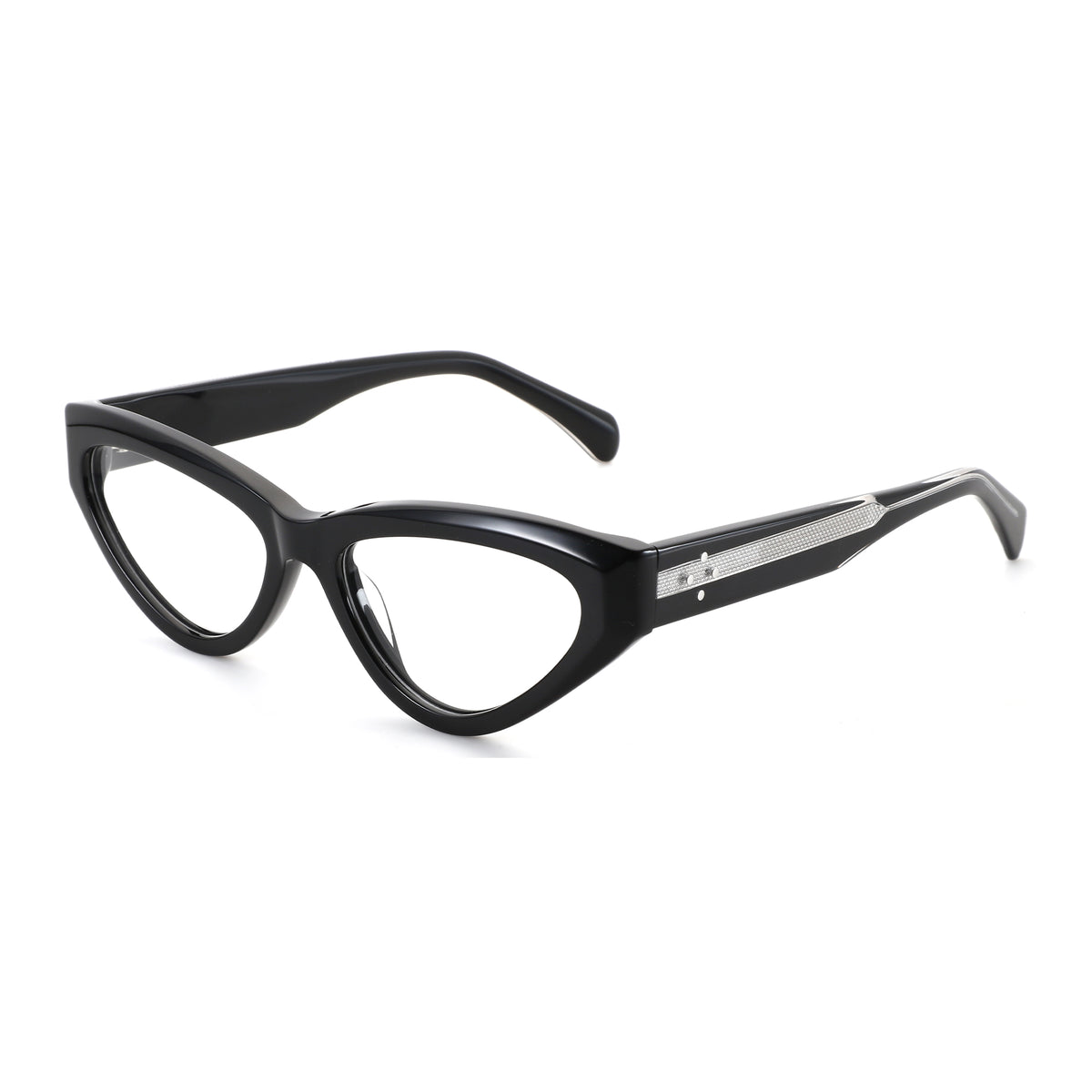 Zenottic Elowen black cat-eye acetate eyeglasses with silver temple detail