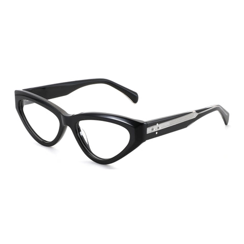 Zenottic Elowen black cat-eye acetate eyeglasses with silver temple detail