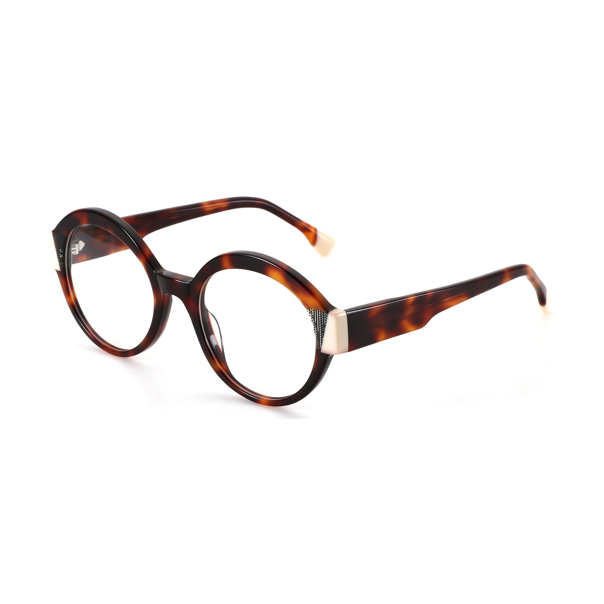 Zenottic Melanie eyeglasses in a tortoiseshell acetate frame with a modern round shape.