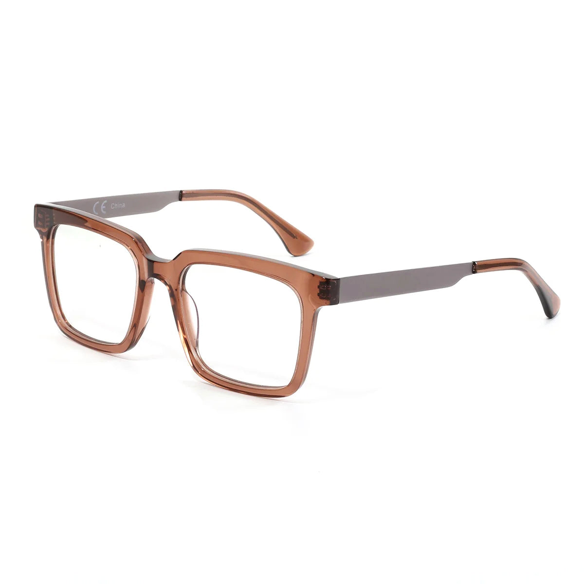 Zenottic Sawyer eyeglasses in brown acetate frame and gray temples, affordable prescription glasses.