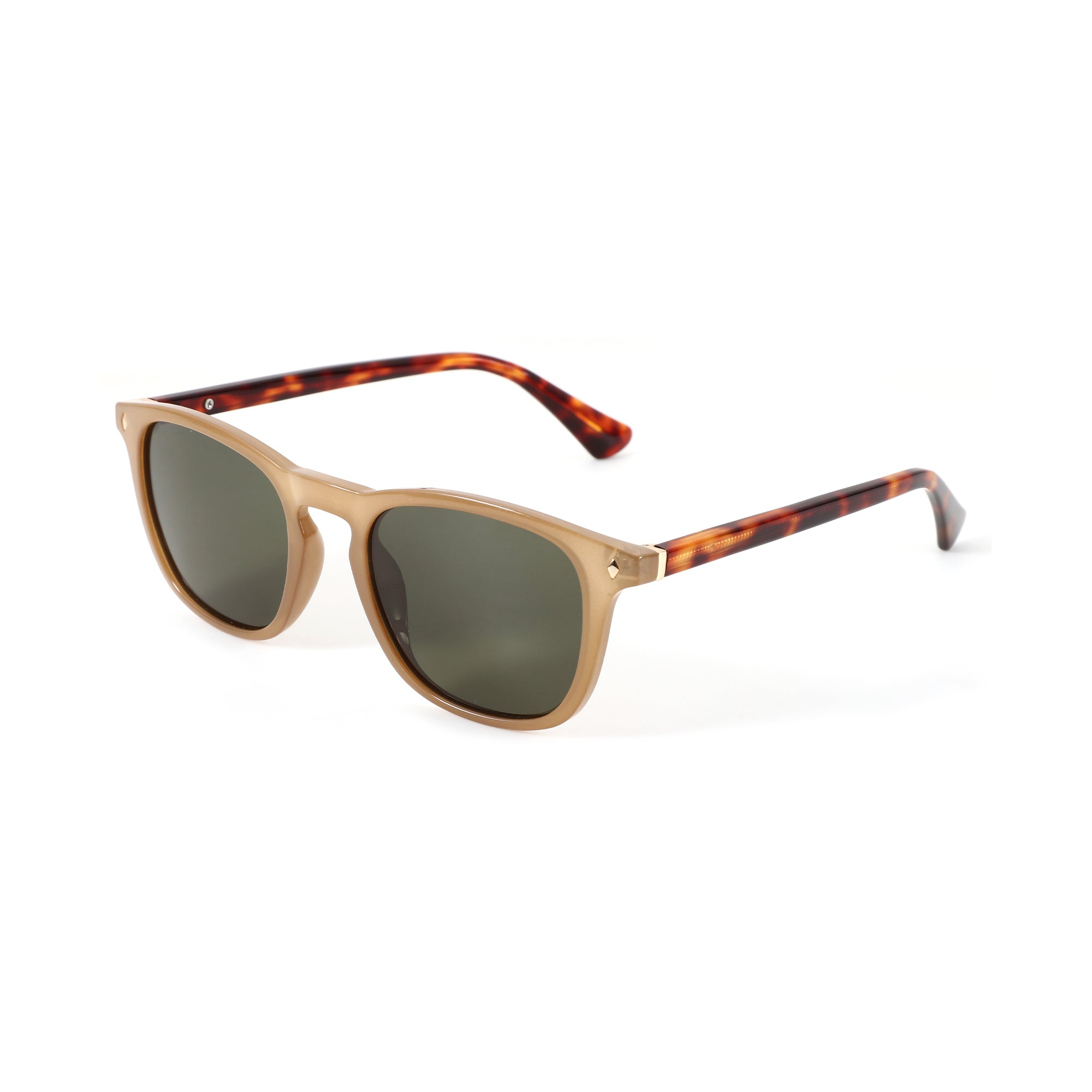 Zenottic Hugo brown tortoise shell acetate frame sunglasses with green lenses.