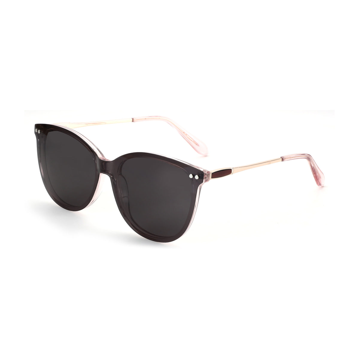 Zenottic Sun Glasses Odelette in pink and brown acetate with gold accents. Cat-eye sunglasses.