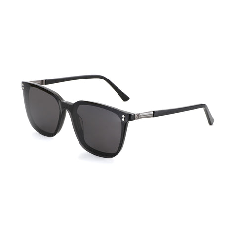 Zenottic Quaid black acetate square sunglasses with dark grey lenses and silver temple accents.