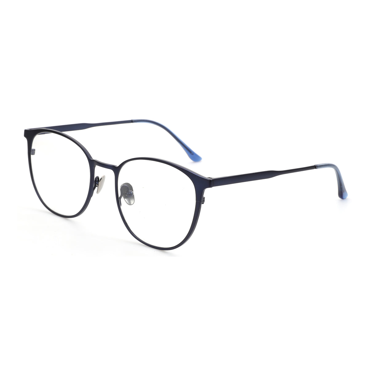 Zenottic Ive eyeglasses in navy blue metal frame, round prescription glasses