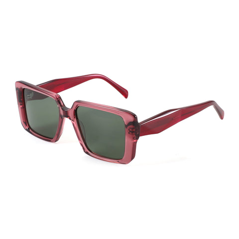 Zenottic Hilda square frame sunglasses in translucent pink with dark green lenses