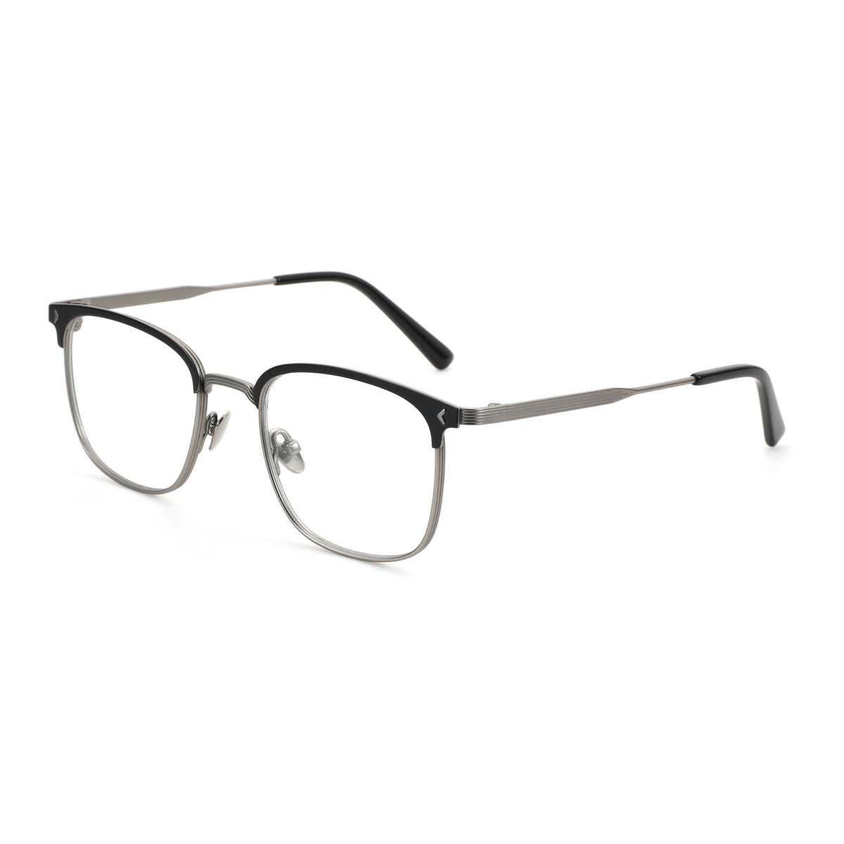 Zenottic eyeglasses with black upper frame and B-Titanium lower frame