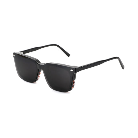Zenottic Dave black acetate square sunglasses with dark lenses and diamond accents on corners, product page.