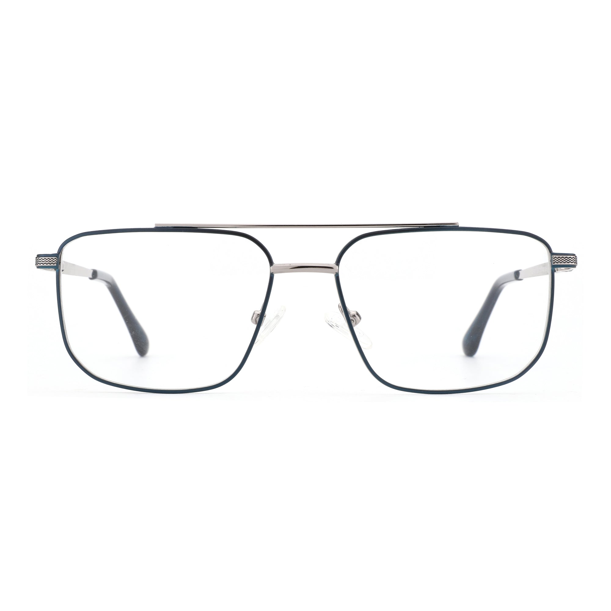 Zenottic Luther eyeglasses, metal aviator frame in dark blue with clear lenses, classic style