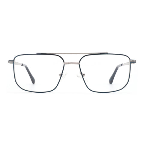 Zenottic Luther eyeglasses, metal aviator frame in dark blue with clear lenses, classic style