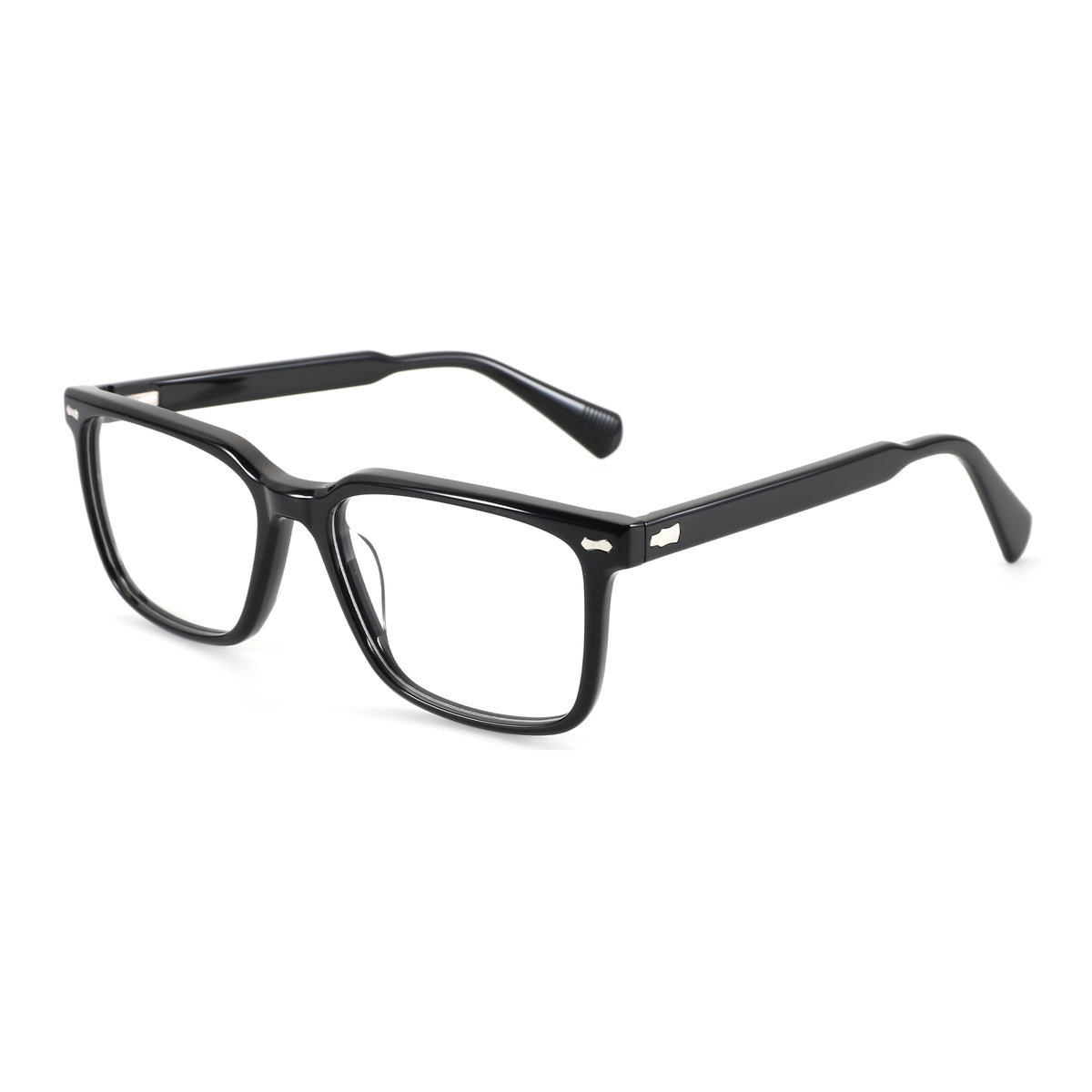 Zenottic Ted black acetate square eyeglasses with clear lenses.