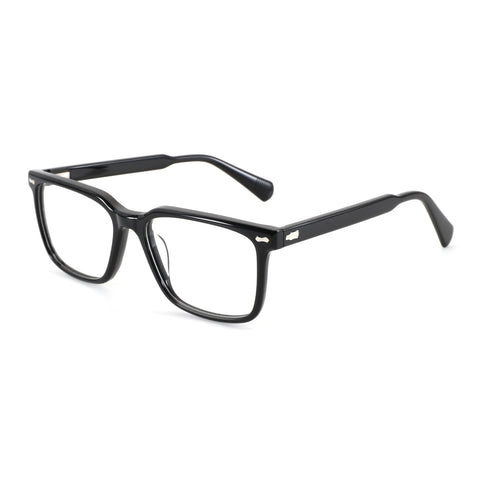 Zenottic Ted black acetate square eyeglasses with clear lenses.