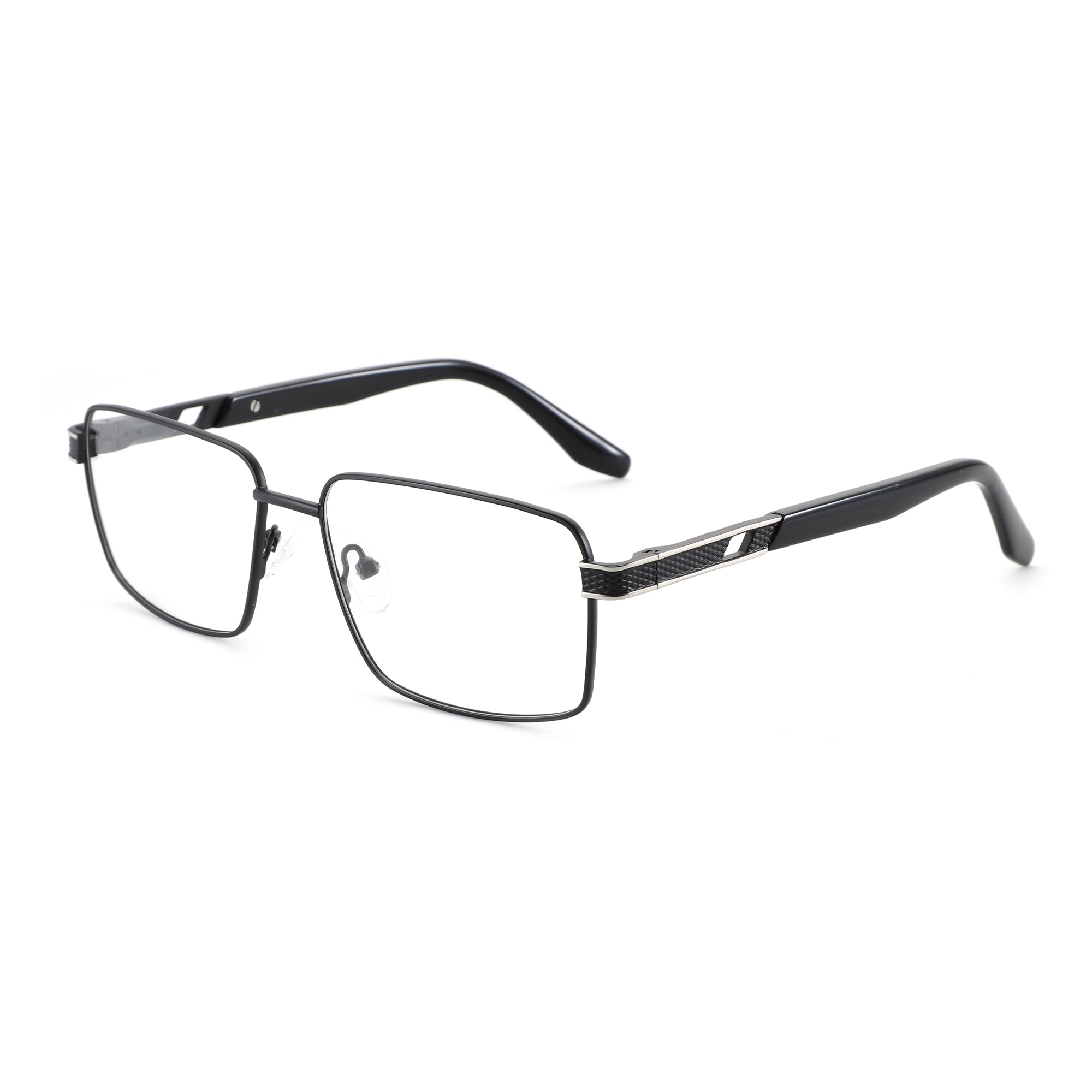 Zenottic Vincent black metal rectangular eyeglasses with textured temples