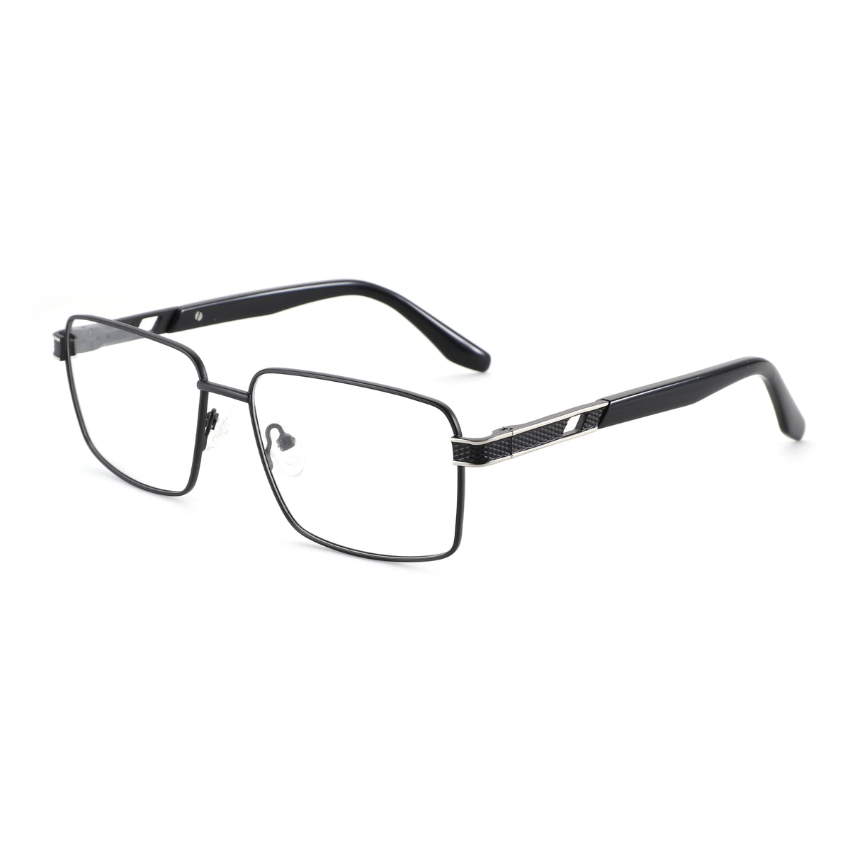 Zenottic Vincent black metal rectangular eyeglasses with textured temples