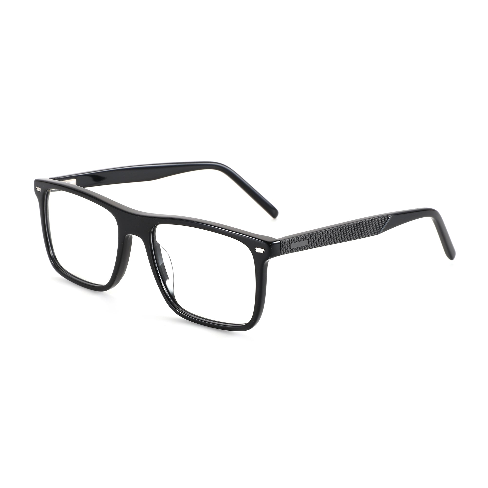 Zenottic Bert black acetate full-rim square eyeglasses with textured temples.